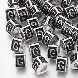 Metall Großlochperlen, Schmelz-Stil, Großloch perlen, Dreieck mit Buchstaben, Platin Farbe, Schwarz, letter.g, 9.5x9x6.5 mm, Bohrung: 5 mm