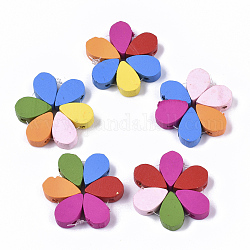 (Holiday Stock-Up Sale)Handmade Spray Painted Maple Wood Woven Beads, Flower, Mixed Color, 29~30x30~32x6mm