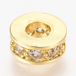Perles de zircone cubique micro pave en Laiton, plat rond, clair, or, 7x3mm, Trou: 3mm