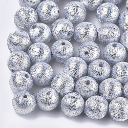 Perles recouvertes de tissu de fil de polyester, avec du plastique abs à l'intérieur, ronde, couleur d'argent, 16x17mm, Trou: 2mm