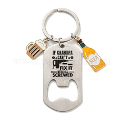 Flaschenöffner-Schlüsselanhänger aus Edelstahl zum Vatertag 201, mit Eisenringen und Emaille-Anhänger aus Bierlegierung, Edelstahl Farbe, 8.5 cm