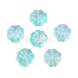 Perlas de vidrio pintado en aerosol transparente, trébol, turquesa, 11.5x11.5x7.5mm, agujero: 1 mm