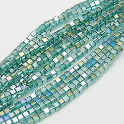 Abalorios de vidrio electroplate hebras, color de ab chapado, facetados, cubo, turquesa, 7~8x7~8x7~8mm, agujero: 1 mm