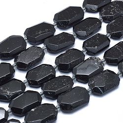 Натуральный черный турмалин бисер нитей, граненые, овальные, 15~28x12~21x5~9 мм, отверстие : 0.6~1.6 мм, около 14~20 шт / нитка, 14.7 дюйм ~ 15.7 дюйма (37.5~40 см)