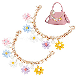 PH PandaHall Purse Extender, 2pcs 9.8 Inch Decorative Bag Strap Golden Metal Bag Chain Strap with Colorful Flower Pearls Replacement Handle Bag Chain Straps Charms for Women Crossbody Shoulder Bag