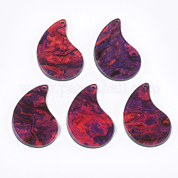 セルロースアセテート（樹脂）ペンダント  ティアドロップ  赤ミディアム紫  27.5x18x2.5mm  穴：1.2mm