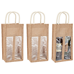 Pochettes à cordon de rangement pour vin en jute avec fenêtre transparente en PVC, sacs-cadeaux de stockage de verre à vin, rectangle, chameau, 44.5x17.5x10.5 cm