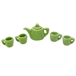Мини чайный сервиз из фарфора, в том числе 1шт чайник, 4шт чашка, для аксессуаров для кукольного домика, притворяясь опорными украшениями, желто-зеленый, чашка: 10x6x6 мм, чайник: 24x12x16 мм