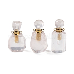 Natural Rose Quartz Faceted Perfume Bottle Pendants, with Golden Tone Stainless Steel Findings, Essentail Oil Diffuser Charms, for Jewelry Making, 35~37x17~21x11~14mm, Hole: 1.8~2mm