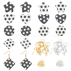 Olycraft bricolage kits de fabrication de boucles d'oreilles pendantes, 16 pièces coeur et géométrie pendentifs en acétate de cellulose (résine), anneaux de saut en fer et crochets de boucle d'oreille, couleur mixte, 27.5x2.5mm, Trou: 1.4mm, 2 pcs / couleur