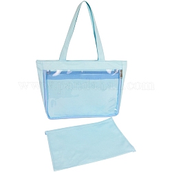 Bolsas de lona, bolsos de mujer rectangulares, con cierre de cremallera y ventanas de pvc transparente, cian claro, 31x37x8 cm