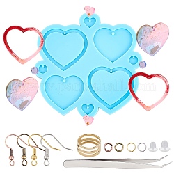 Kit di stampi in silicone per orecchini a forma di cuore fai da te, includono ganci per orecchini in ottone, dadi auricolari in plastica e 304 pinzetta per perline in acciaio inossidabile, blu, 6.8x5.2x1.1cm