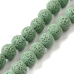 Natürliche Lavasteinperlenstränge, gefärbt, Runde, hellgrün, 8 mm, Bohrung: ca. 2 mm, ca. 52 Stk. / Strang, 15.5 Zoll