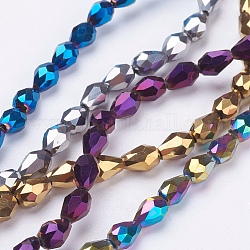 Chapelets de perles en verre électroplaqué, facette, larme, couleur mixte, 6x4mm, Trou: 0.5mm, Environ 72 pcs/chapelet, 15.5 pouce