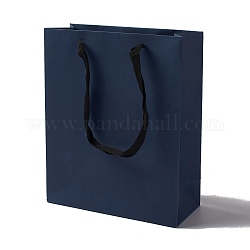 Sacchi di carta kraft, con manici a nastro, sacchetti regalo, buste della spesa, rettangolo, blu di Prussia, 28x23x9.7 cm; piega: 28x23x0.4 cm