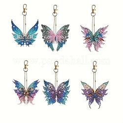 6 Style Butterfly Pendant Decoration DIY Diamond Painting Kit, Including Resin Rhinestones Bag, Diamond Sticky Pen, Tray Plate and Glue Clay, Mixed Color, Butterfly: 68~75x72~76mm