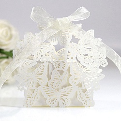 創造的な折りたたみ式の結婚式のキャンディーの厚紙箱  小さな紙のギフトボックス  リボン付き中空蝶  ホワイトスモーク  折りたたみ：6.3x4x4cm