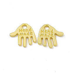 Rack Plating Alloy Charms, Cadmium Free & Lead Free & Nickle Free, Hand with Word Hand Made, Matte Gold Color, 12x12.5x1mm, Hole: 2mm