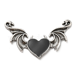 Grandi pendenti in smalto di lega di Halloween, argento antico, Ciondoli con ali a forma di cuore del diavolo, nero, 32.5x54x3mm, Foro: 1.4 mm e 1.2 mm