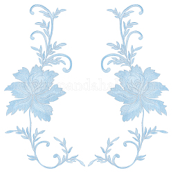 牡丹ポリエステル刺繍飾りアクセサリー  アップリケパッチ  中国風のチャイナドレスの縫製工芸品の装飾  ライトブルー  460x155x1mm