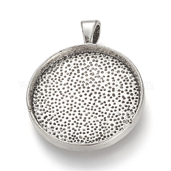 Tibetan Style Alloy Pendant Cabochon Settings, Plain Edge Bezel Cups, Flat Round, Cadmium Free & Nickel Free & Lead Free, Antique Silver, Tray: 30mm, 43x33.5x7mm, Hole: 7x4mm, about 90pcs/1000g