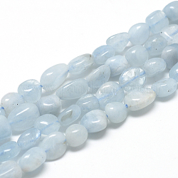 Natürliche Aquamarin Perlen Stränge, Oval, 8~15x7~12x4~12 mm, Bohrung: 1 mm, ca. 30~45 Stk. / Strang, 15.7 Zoll