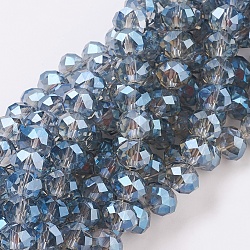 FilI di perline in vetro placcato, rondelle sfaccettato, blu, 10x8mm, Foro: 1 mm, circa 63~65pcs/filo, 19.2~20 pollice (48~50 cm)