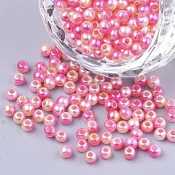 Regenbogen ABS Kunststoff Nachahmung Perlen, Farbverlauf Meerjungfrau Perlen, Runde, neon rosa , 7.5~8x7~7.5 mm, Bohrung: 1.6 mm, ca. 2000 Stk. / 500 g