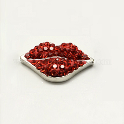 Lip Zinc Alloy Polymer Clay Rhinestones Jewelry Snap Buttons, Platinum Metal Color, Light Siam, 15x27x9mm, Knob: 5mm