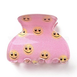 Haarspangen aus Acryl mit lächelndem Gesicht, Haar-Accessoires für Mädchen, Perle rosa, 30x40x31.5 mm