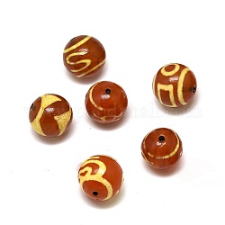 Abalorios de Dzi de estilo tibetano, Abalorios de ágata natural, redondo, Patrones mixtos, 14mm, agujero: 1.4 mm
