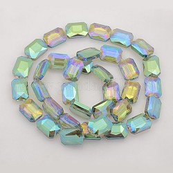 Rectangle Electroplate Rainbow Plated Glass Beads Strands, Faceted, LightSea Green, 18x13x6.5mm, Hole: 1mm, about 40pcs/strand, 29.7inch