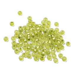 フロストシルバーの裏地付きガラスシードビーズ  丸い穴  ラウンド  黄緑  3x2mm  穴：1mm  787個/袋