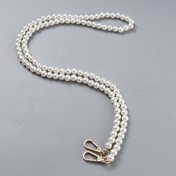 Taschenkettenriemen, mit ABS-Kunststoffimitat-Perlenperlen und Drehverschlüssen aus hellgoldener Zinklegierung, für Taschenersatzzubehör, weiß, 110.5 cm