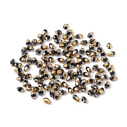 Perline di vetro palccato, metà d'oro placcato, sfaccettato, lacrima, nero, 6x4x4mm, Foro: 1 mm, circa 500pcs/scatola
