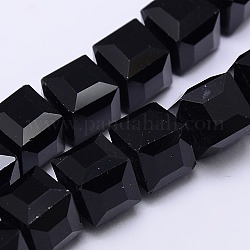 Cubo sfaccettato perle di vetro di cristallo a forma di fili, nero, 10x10x10mm, Foro: 1 mm, circa 79pcs/filo, 30.7 pollice