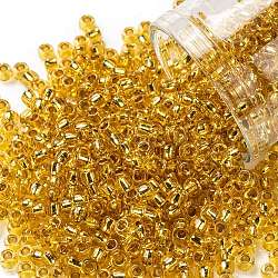 Cuentas de semillas redondas toho, Abalorios de la semilla japonés, (752) topacio forrado en oro de 24k, 8/0, 3mm, agujero: 1 mm, aproximamente 10000 unidades / libra