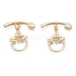 Brass Toggle Clasps, Nickel Free, with Jump Rings, Ring with Arrow, Real 18K Gold Plated, Ring: 18x12x2mm, Bar: 20.5x4.5x2mm, Jump Ring: 5x1mm, 3mm inner diameter