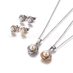 Kits de bijoux en 304 acier inoxydable, pendentifs colliers et boucles d'oreille, avec de l'acrylique perle d'imitation, couleur mixte, collier : 17.5 pouce (44.5 cm), boucles d'oreille: 18x7 mm, pin: 0.9 mm
