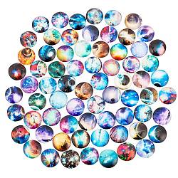 Glass Cabochons, with Self-Adhesive, for DIY Jewelry Making, Half Round with Mixed Patterns, Starry Sky Pattern, 25x6mm