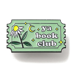 Word Ya Book Club Alloy Enamel Pins Broochs, Cadmium Free & Lead Free, Rectangle, Light Green, 17.5x30.5x1.5mm