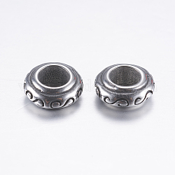 304 Stainless Steel European Beads, Large Hole Beads, Rondelle, Antique Silver, 9x3.5mm, Hole: 4.5mm
