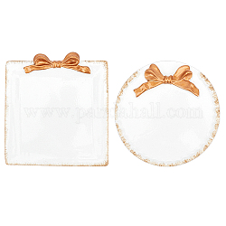 Fingerinspire Vintage Resin Decorative Tray, Towel Tray, Storage Tray, Square & Flat Round with Bowknot, White, 2pcs/set