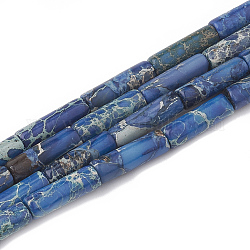 Synthetic Imperial Jasper Beads Strands, Dyed, Column, Blue, 12~13x4~4.5mm, Hole: 1~1.2mm, about 30pcs/strand, 15.9 inch