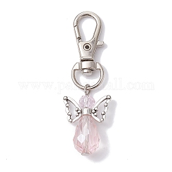 Angel Glass Beads Pendants Decorations, with Alloy Swivel Lobster Claw Clasps, Pink, 57mm