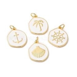Rack Plating Brass Enamel Pendants, Long-Lasting Plated, Cadmium Free & Lead Free, Real 18K Gold Plated, Flat Round Charm, Mixed Shapes, 18x15.5x2mm, Hole: 3.4mm