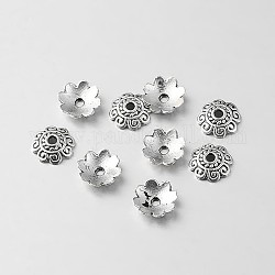 Aleación de estilo tibetano flor tapas de cuentas, plata antigua, 8x2mm, agujero: 1 mm