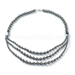 Non-Magnetic Synthetic Hematite Beades 3 Layer Necklaces, with Alloy Lobster Claw Clasps, Round & Twistd, Black, 20.27 inch(51.5cm)