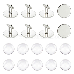 Unicraftale Blank Dome Cufflinks Making Kit, Including 304 Stainless Steel Cuff Button, Glass Cabochons, Stainless Steel Color, 20Pcs/box