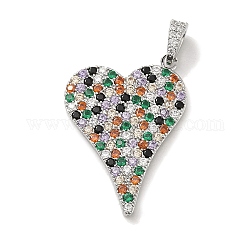 Brass Micro Pave Cubic Zirconia Pendants, Heart, Real Platinum Plated, 28x19.5x2mm, Hole: 5mm